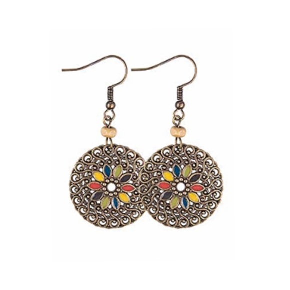 3/$15 Bohemian Flower Mandala Dangle Drop Earrings - Picture 3 of 3